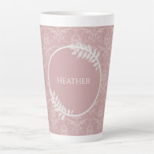 Roze Elegant Damask Persoonlijke Latte Mok