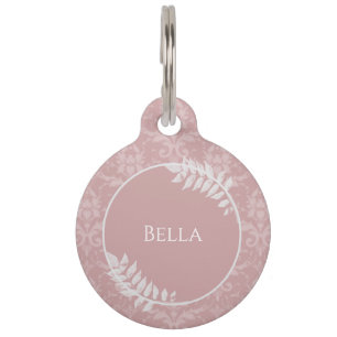 Roze Elegant Damask Ret Tag Huisdierpenning