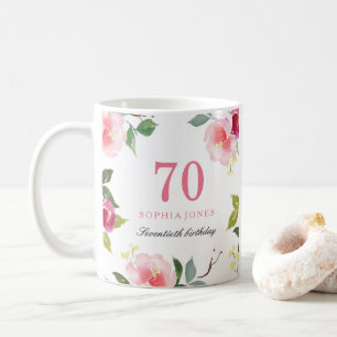  roze Elegant Floral 70th Birthday Gift Koffiemok