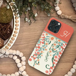 Roze Elegant Floral Whimsical Initiaal Inspirivity iPhone 13 Pro Max Hoesje