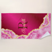 Roze Elegant Girly Monogramed Custom Name Summer Strandlaken (Voorkant)