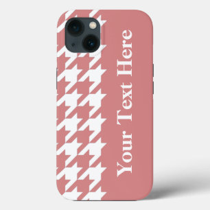 Roze Elegant Houndstooth met aangepaste tekst iPhone 13 Hoesje