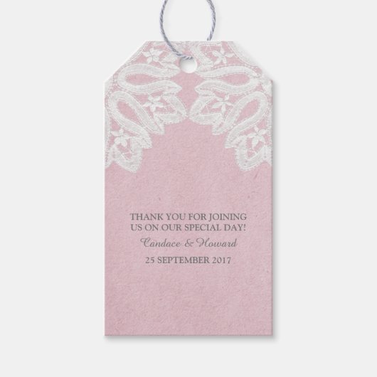 Roze Elegant Lace Wedding Gift Labels Cadeaulabel (Voorkant)