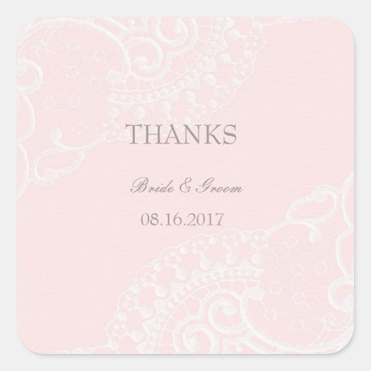 Roze  Elegant Lace Wedding Vierkante Sticker (Voorkant)