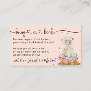 Roze Elegant Lam Schaap Baby Shower Bring een Boek Informatiekaartje