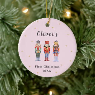 Roze Elegant Notenkraker Baby's Eerste Kerstmis Keramisch Ornament