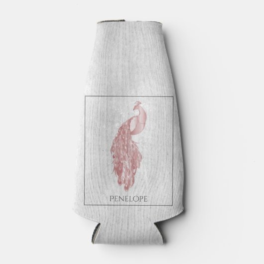 Roze Elegant Peacock - Aangepaste fleskoeler Flesjeskoeler (Voorkant)