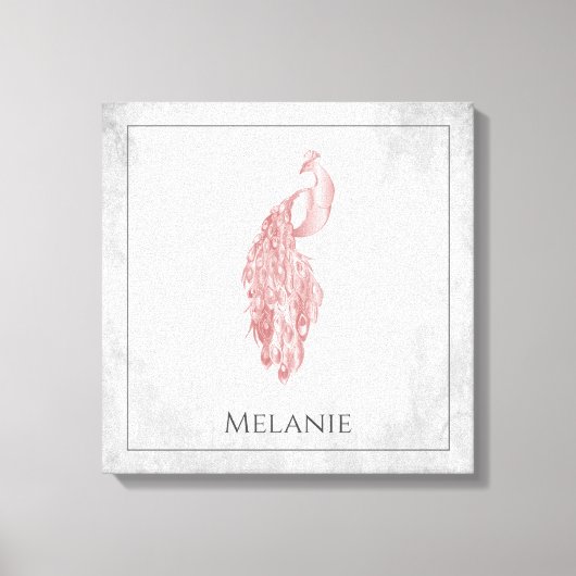 Roze Elegant Peacock Canvas Afdrukken (Voorkant)