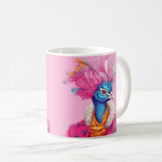 Roze Elegant Peacock Mok (Voorkant rechts)