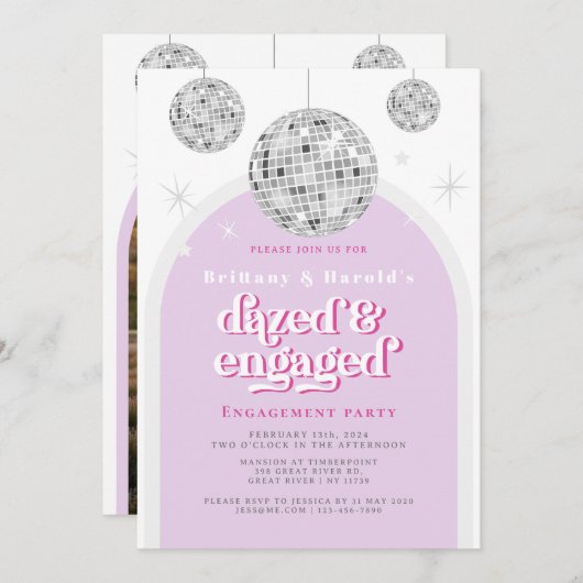 ROZE Elegant Retro Disco Verloving foto Kaart (Voorkant / Achterkant)