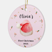 Roze Elegant Santa Hat Baby's Eerste Kerstmis Keramisch Ornament (Links)
