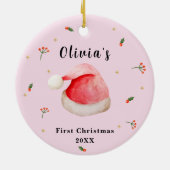 Roze Elegant Santa Hat Baby's Eerste Kerstmis Keramisch Ornament (Achterkant)