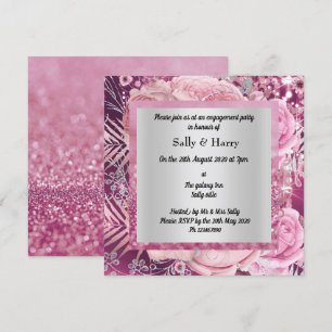 Roze Elegant Sparkle Bouquet Verloving Uitnodiging