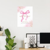 Roze Elegant Waterverf Bow Welkom Baby shower Poster (Thuiskantoor)