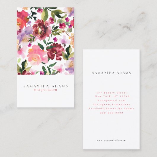 Roze Elegant Waterverf Flowers Visitekaartje (Voorkant / Achterkant)