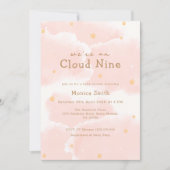 Roze Elegant We Zijn Op Cloud Negen Meisje Baby sh Kaart (Voorkant)