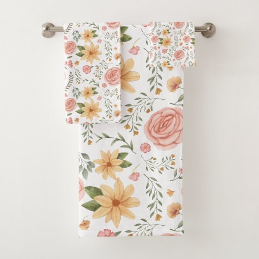 Roze Elegant Wildflower Roos Pattern Bad Handdoek (Insitu)