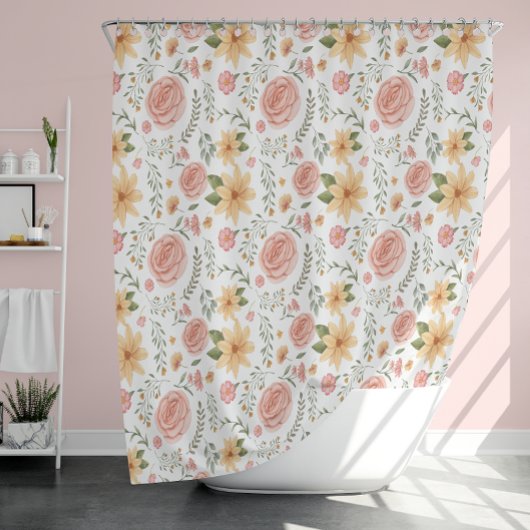 Roze Elegant  Wildflower Roos Pattern Douchegordijn