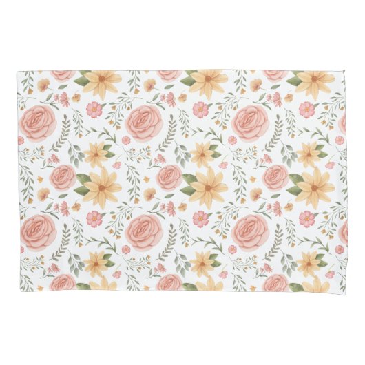 Roze Elegant  Wildflower Roos Pattern Kussensloop (Voorkant)