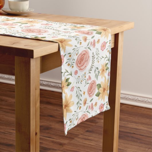 Roze Elegant Wildflower Roos Pattern Lange Tafelloper (Voorbeeld)