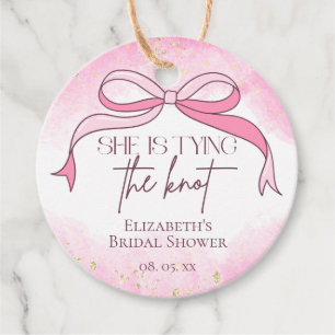 Roze Elegant Zij Krijgt Een Knoop Bruidsdouche Bedankjes Labels