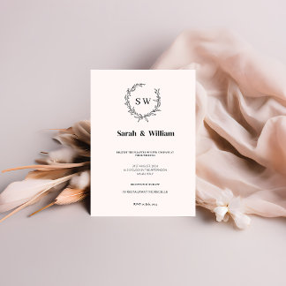 Roze Elegant Zwart-Wit Minimalistische Bruiloft Kaart