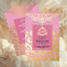 Roze Elegante Art Deco Diamant Monogram Trouw Goud