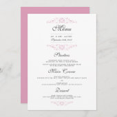 Roze Elegante Bloei Trouwdiner Menu (Voorkant / Achterkant)