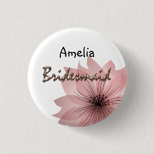 Roze elegante bloem ronde button 3,2 cm