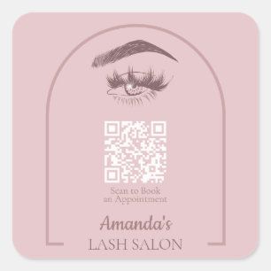 Roze Elegante Boog Schoonheidssalon QR Code Vierkante Sticker
