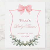 Roze Elegante Bow Eucalyptus Crest Baby shower Wijn Etiket (Enkel label)