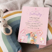 Roze Elegante Eerste 1e Verjaardag Roze Vlinders Kaart