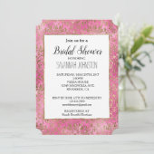 Roze Elegante Gouden Damast Bruidscadeau Kaart (Staand voorkant)