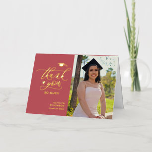Roze Elegante Gouden Script Afstudeer Dankjewel Folie Wenskaart