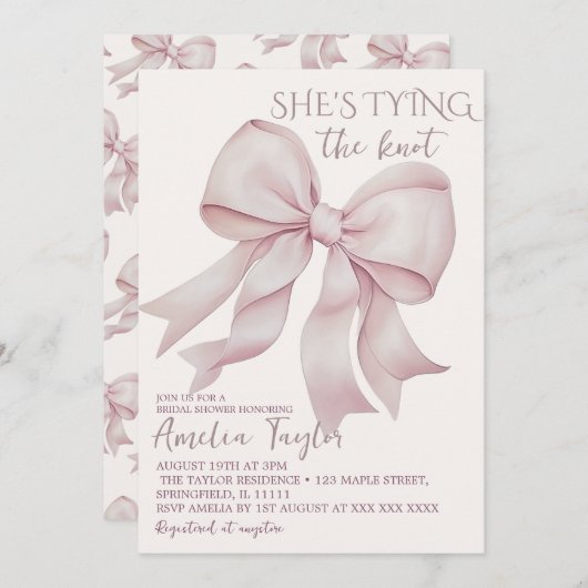 Roze Elegante Huwelijks Knoop Boog Bruidsfeest Kaart