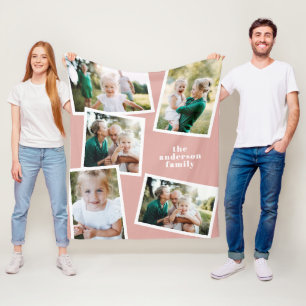 Roze elegante multi foto familie home decor cadeau fleece deken