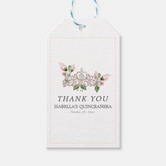 Roze Elegante Quinceañera Cadeaulabel (Voorkant)