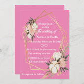 Roze elegante romantische bruiloft uitnodiging (Voorkant / Achterkant)