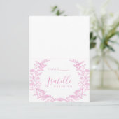 Roze elegante toile bloem bruiloft plaats kaarten (Staand voorkant)