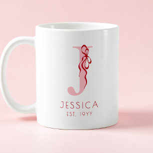 Roze Elegante Typografie Chic Strik Feminiene Mono Koffiemok