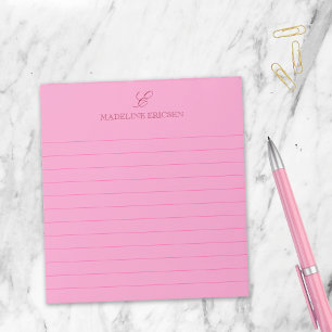 Roze Elegante Vrouwelijke Monogram Gelinieerd Notitieblok