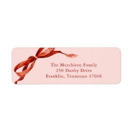 Roze Elegante Waterverf Red Bow Kerstadres Etiket