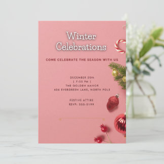 Roze Elegante Winterviering Kerstfeest Kaart
