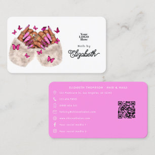 Roze Elegantie Afro-Amerikaans Nagelsalon Design Visitekaartje