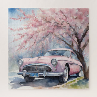Roze elegantie: oude auto in Waterverf Legpuzzel