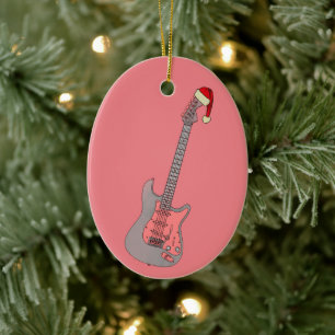 Roze elektrische gitaar Funny Festive Santa Hat Gi Keramisch Ornament
