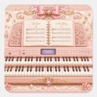 Roze elektronische orgelmuziekstickers vierkante sticker