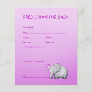 Roze Elephant Baby Girl Shower Predicted Game Flyer