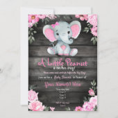 Roze Elephant Baby shower-uitnodiging, bijtend Kaart (Voorkant)
