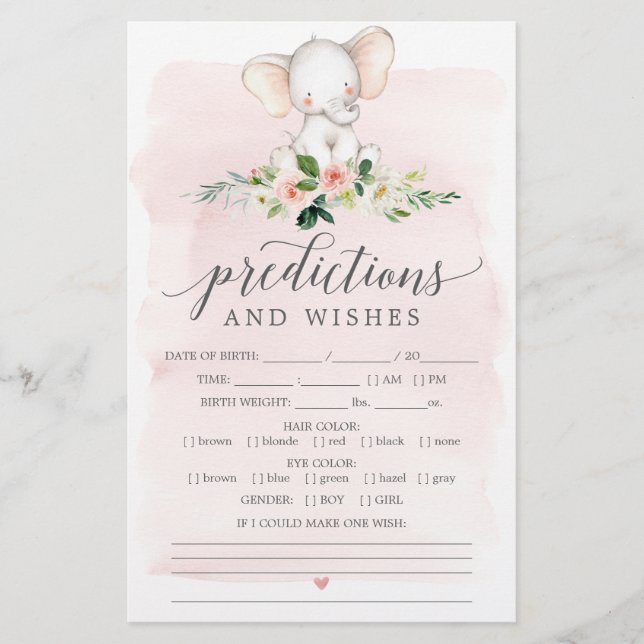 Roze Elephant Double Sided Baby shower Games (Voorkant)